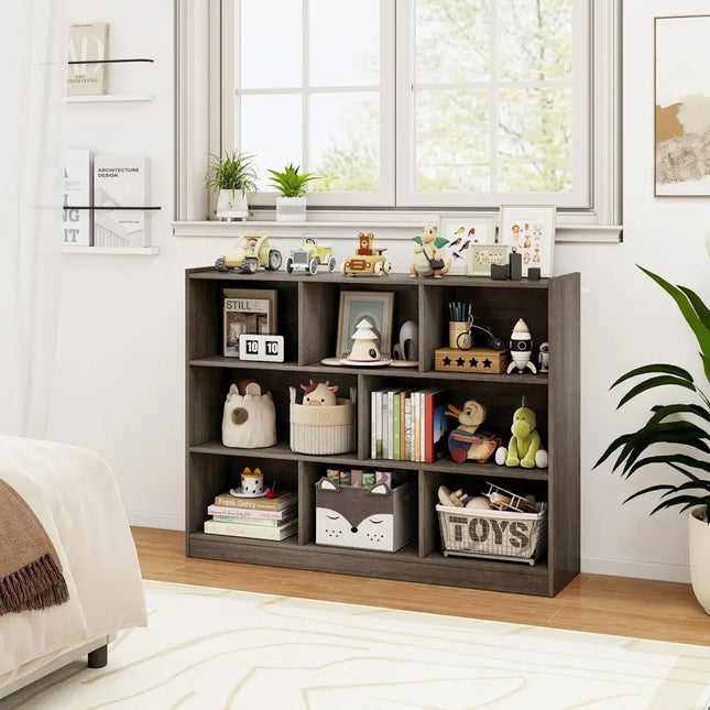 3-Tier Open Bookcase 8-Cube Floor Standing Storage Shelves Display Cabinet-Gray Costway