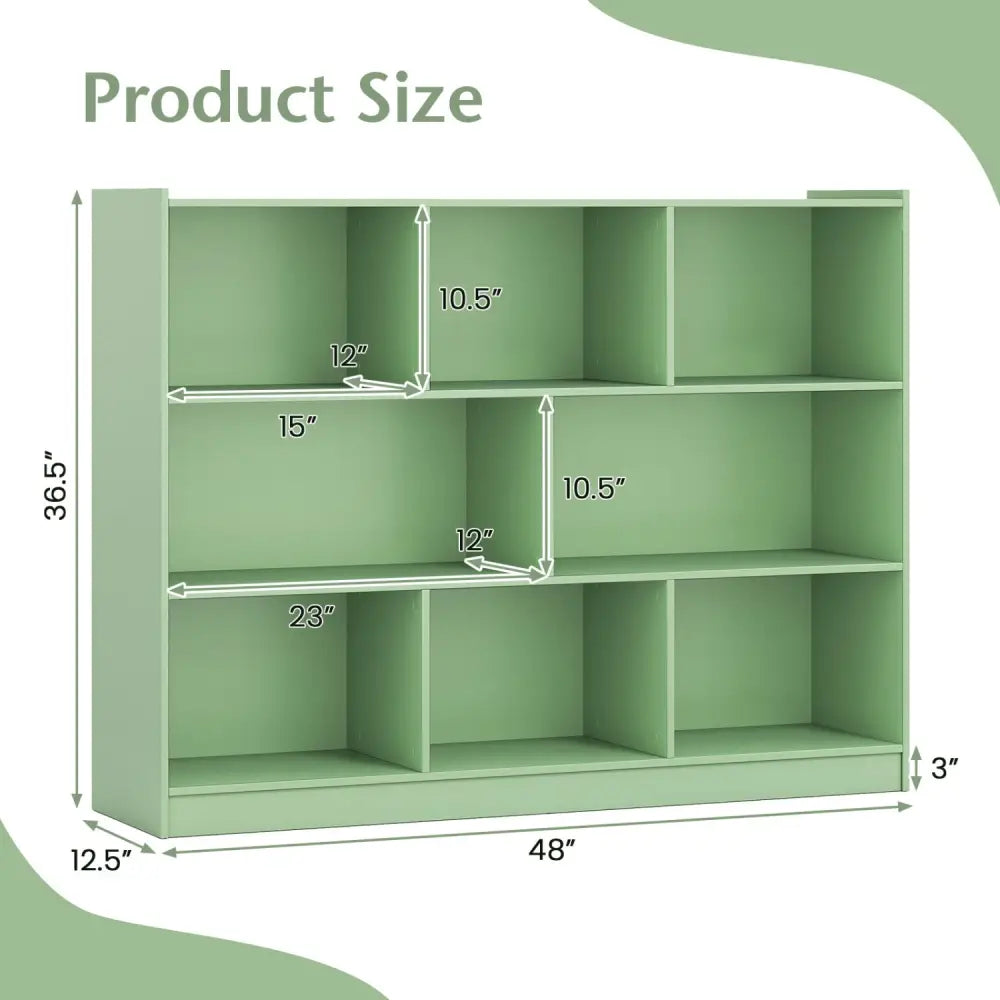 3-Tier Open Bookcase 8-Cube Floor Standing Storage Shelves-Green - Green - Bookcases