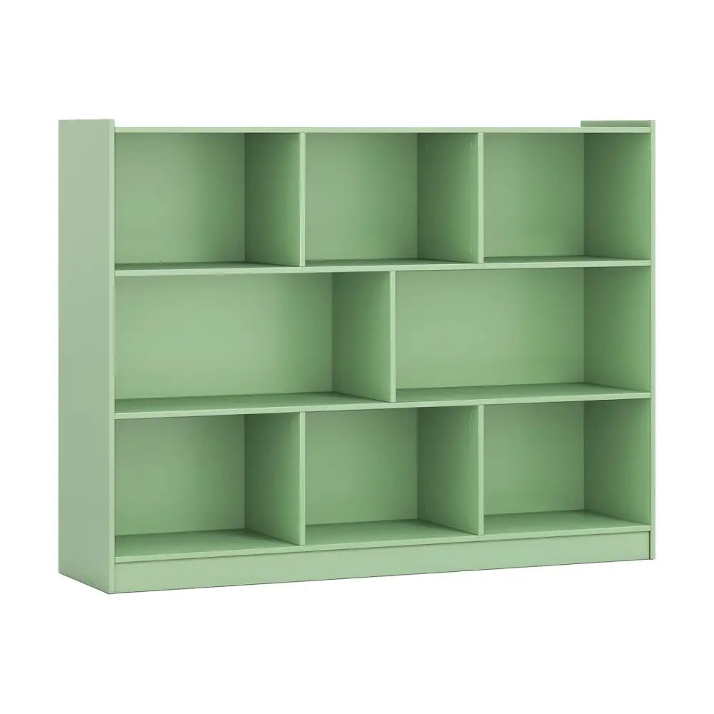 3-Tier Open Bookcase 8-Cube Floor Standing Storage Shelves-Green - Green - Bookcases