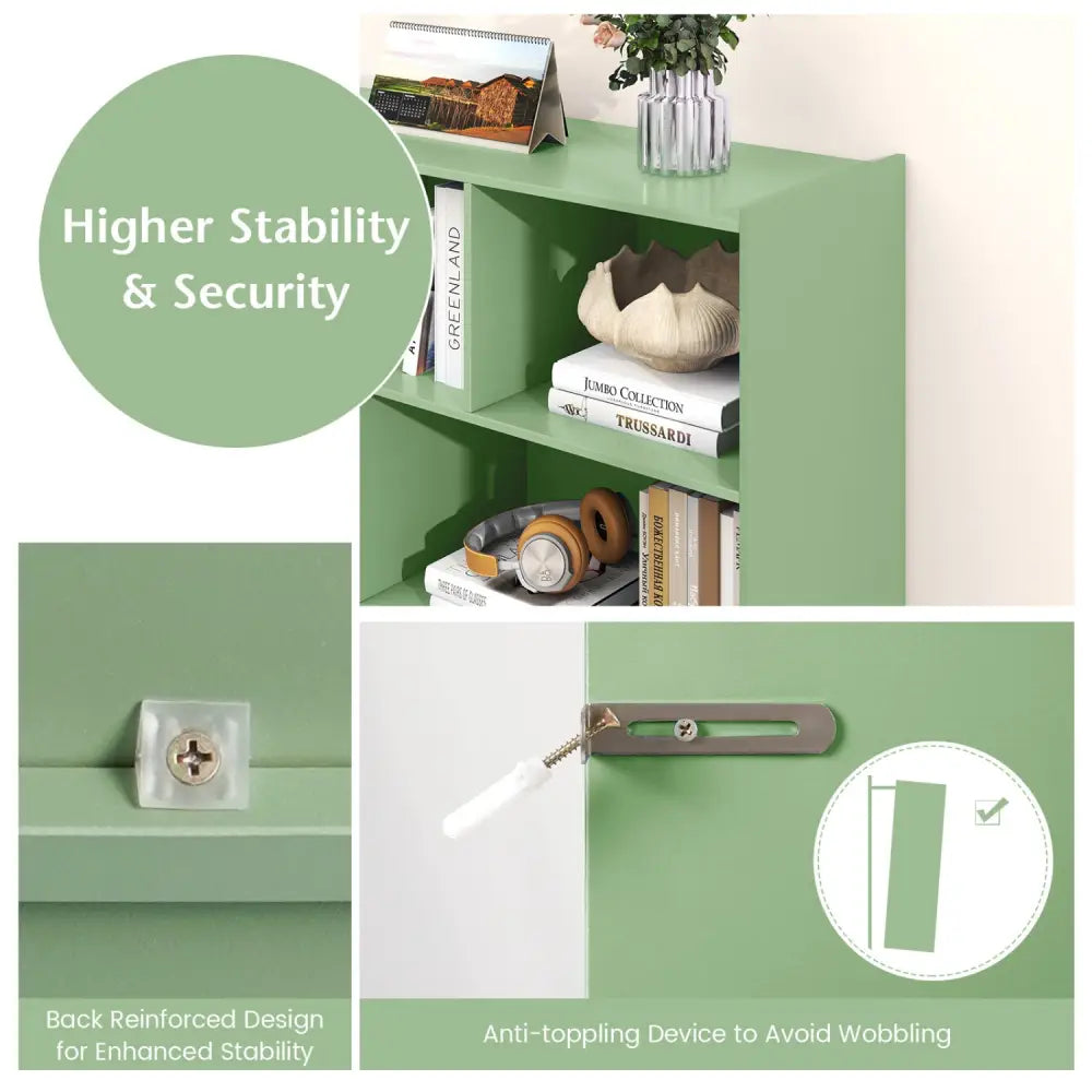 3-Tier Open Bookcase 8-Cube Floor Standing Storage Shelves-Green - Green - Bookcases