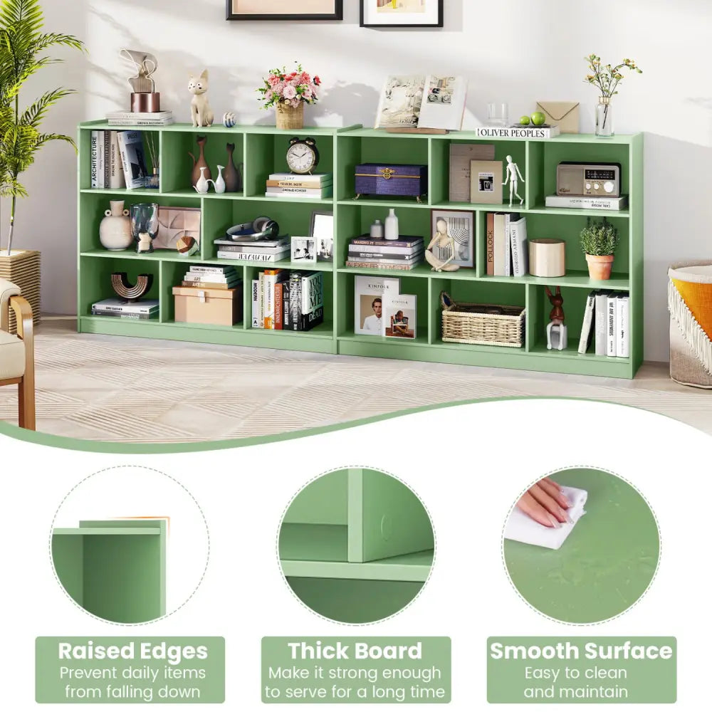 3-Tier Open Bookcase 8-Cube Floor Standing Storage Shelves-Green - Green - Bookcases