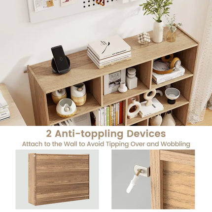 3-Tier Open Bookcase 8-Cube Floor Standing Storage Shelves-Natural Costway