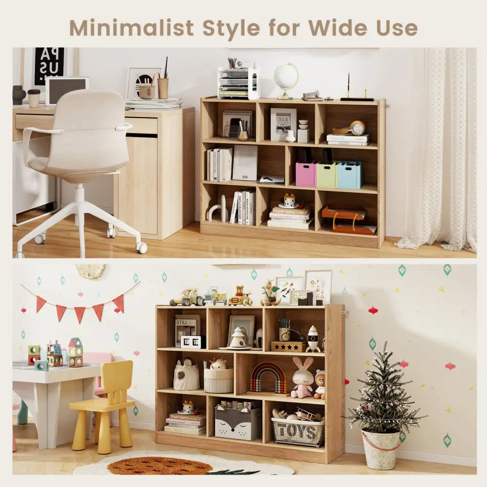 3-Tier Open Bookcase 8-Cube Floor Standing Storage Shelves-Natural - Natural - Bookcases
