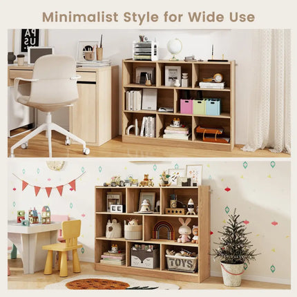 3-Tier Open Bookcase 8-Cube Floor Standing Storage Shelves-Natural Costway