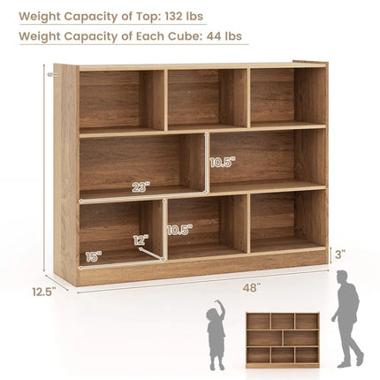 3-Tier Open Bookcase 8-Cube Floor Standing Storage Shelves-Natural Costway
