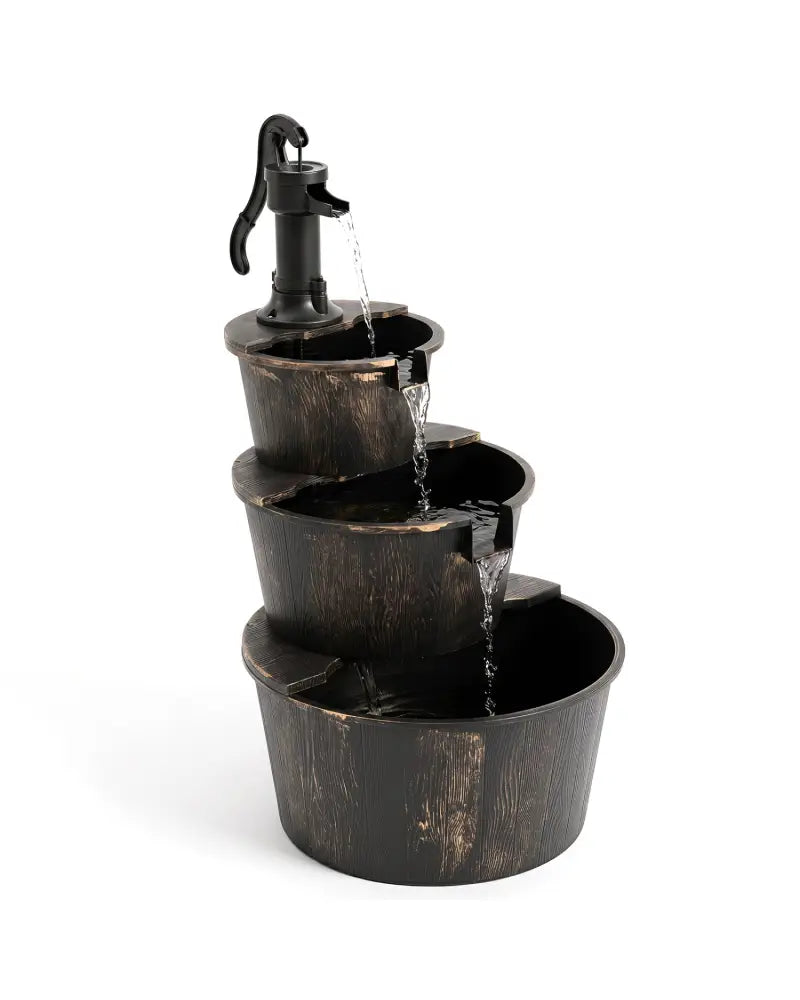 3-Tier Outdoor Barrel Waterfall Fountain with Electric Pump - Outdoor Water Fountains