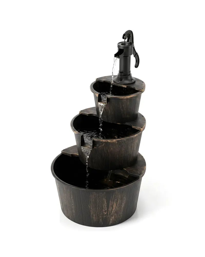 3-Tier Outdoor Barrel Waterfall Fountain with Electric Pump - Outdoor Water Fountains