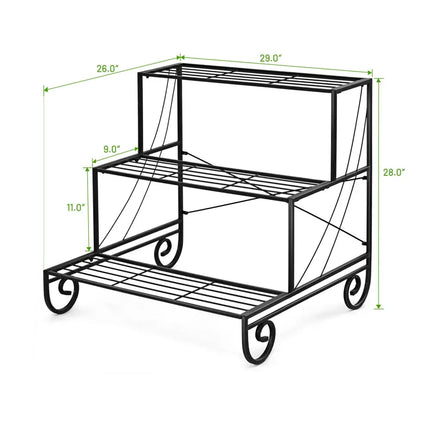 3 Tier Outdoor Metal Garden Planter Holder Shelf - Black - Plant Stands
