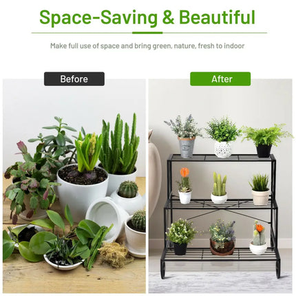3 Tier Outdoor Metal Garden Planter Holder Shelf - Black - Plant Stands