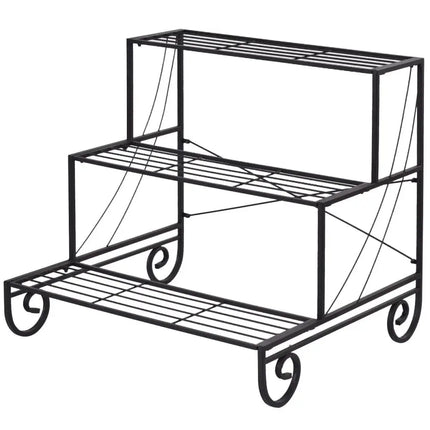 3 Tier Outdoor Metal Garden Planter Holder Shelf - Black - Plant Stands