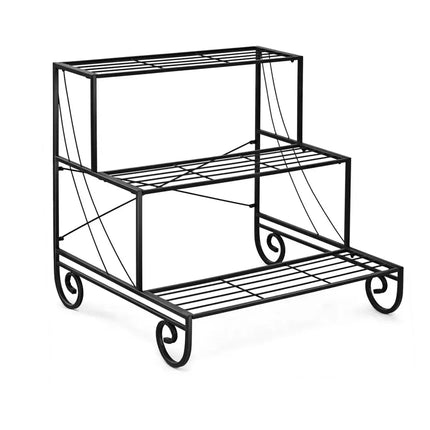 3 Tier Outdoor Metal Garden Planter Holder Shelf - Black - Plant Stands