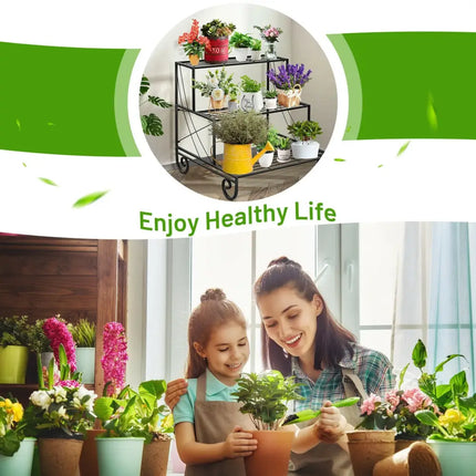 3 Tier Outdoor Metal Garden Planter Holder Shelf - Black - Plant Stands