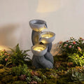 3-Tier Outdoor Water Fountain with LED Lights 18.5 Inch H for Patio Deck - Gray - Outdoor Water Fountains