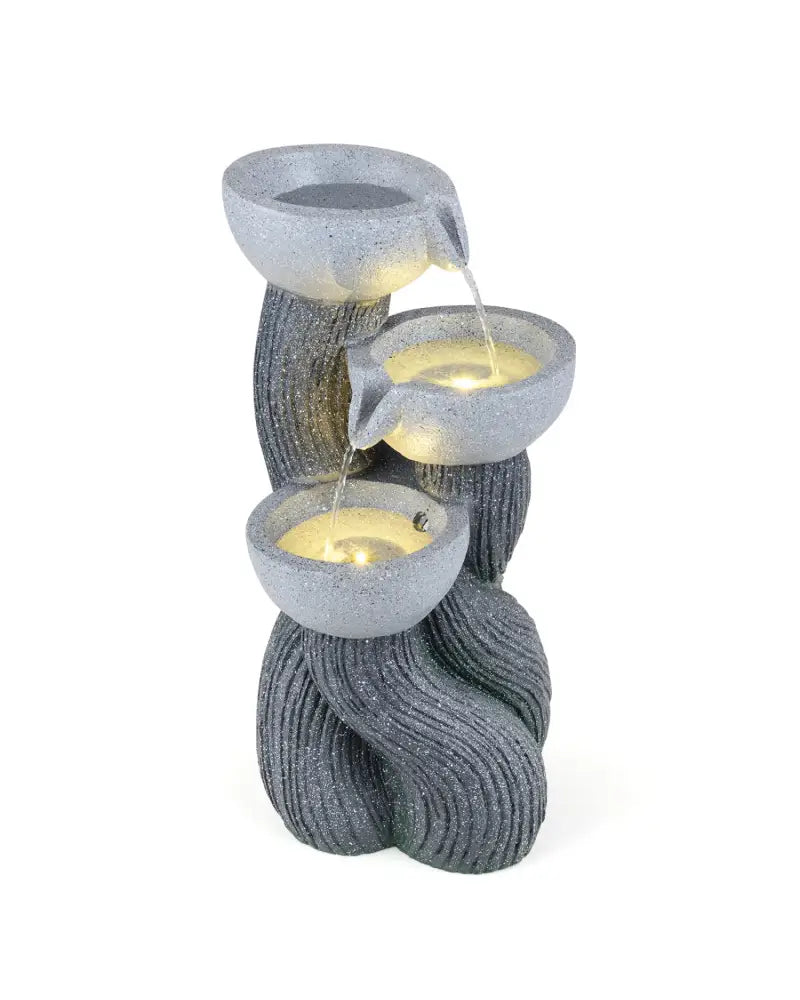 3-Tier Outdoor Water Fountain with LED Lights 18.5 Inch H for Patio Deck - Gray - Outdoor Water Fountains