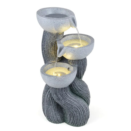 3-Tier Outdoor Water Fountain with LED Lights 18.5 Inch H for Patio Deck - Gray - Outdoor Decor