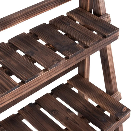 3 Tier Outdoor Wood Design Folding Display Flower Stand - Brown - Plant Stands