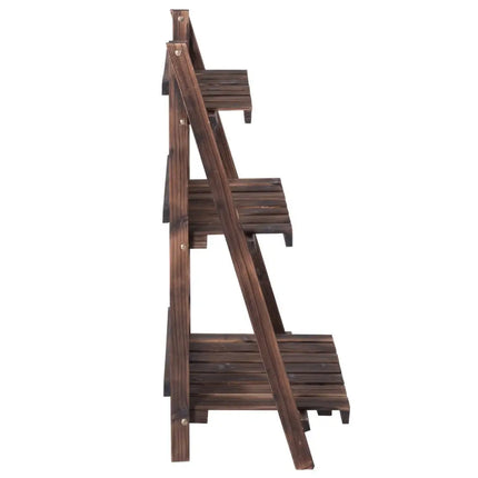 3 Tier Outdoor Wood Design Folding Display Flower Stand - Brown - Plant Stands