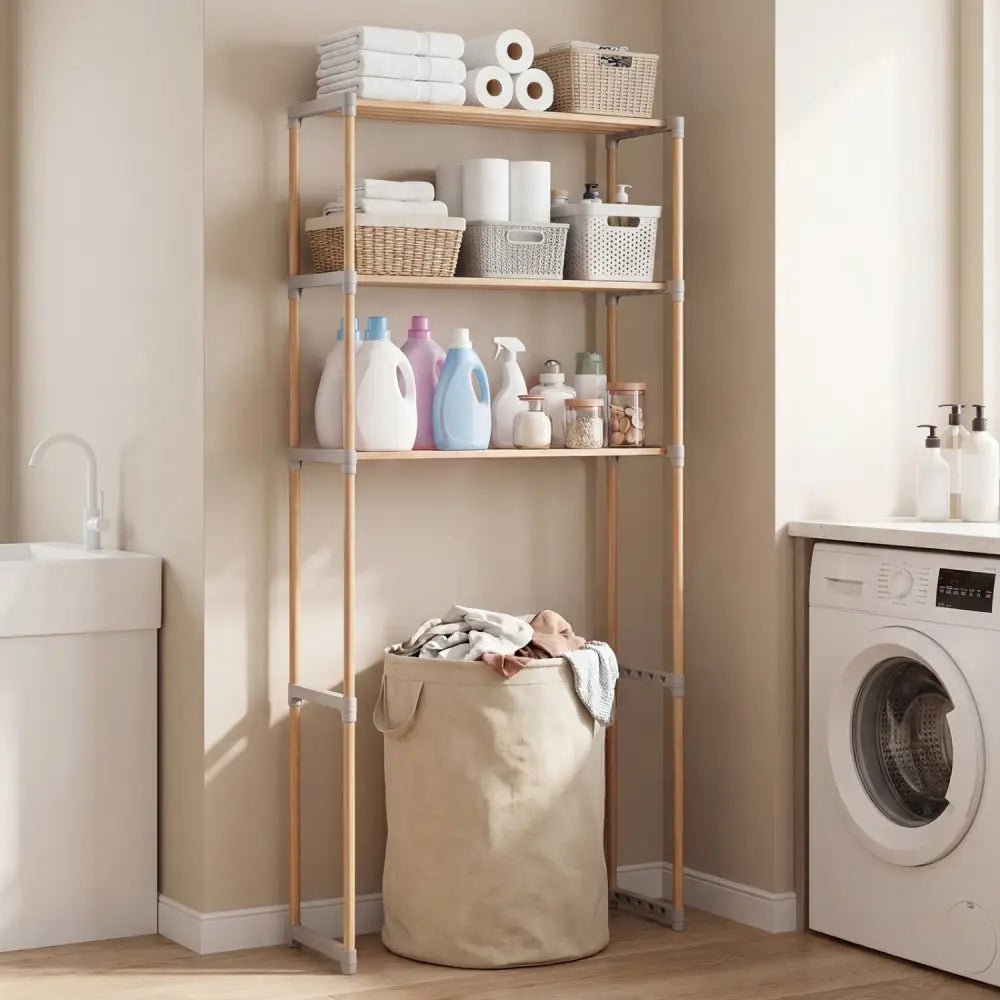 3-Tier Over The Toilet Storage Rack with Open Shelves-Gray - Gray - Over the Toilet Storage
