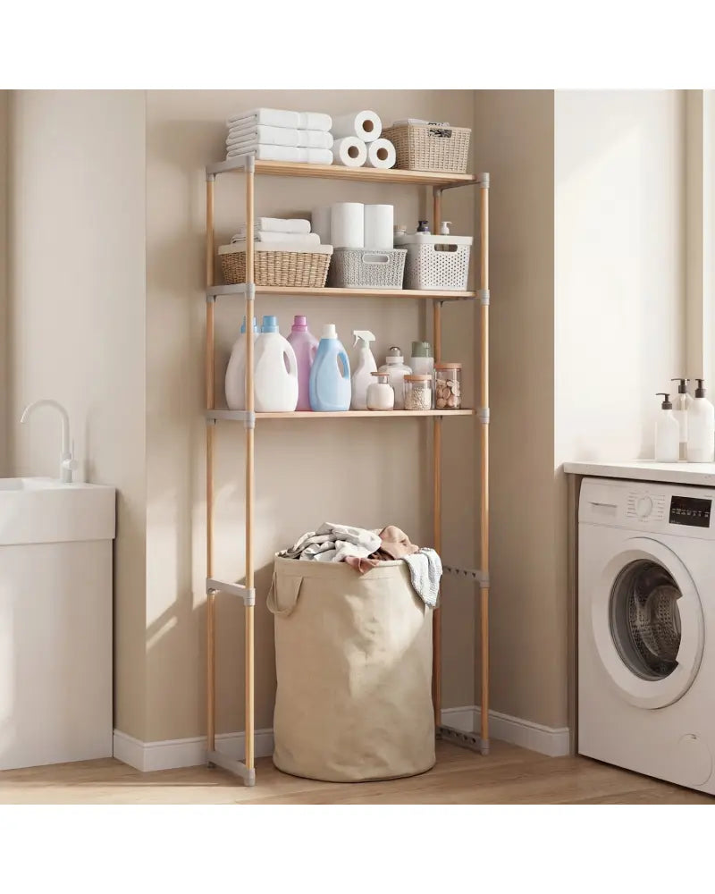 3-Tier Over The Toilet Storage Rack with Open Shelves-Gray - Gray - Over the Toilet Storage