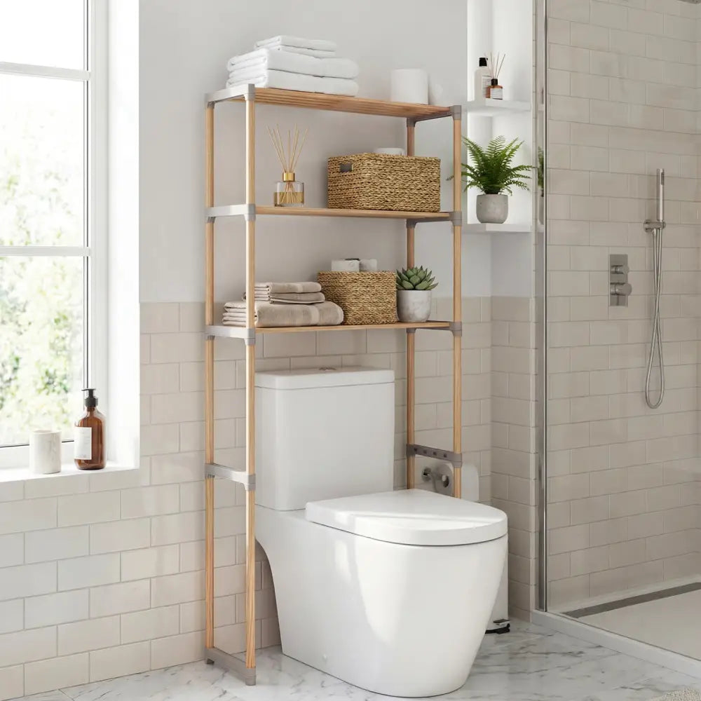 3-Tier Over The Toilet Storage Rack with Open Shelves-Gray - Gray - Over the Toilet Storage