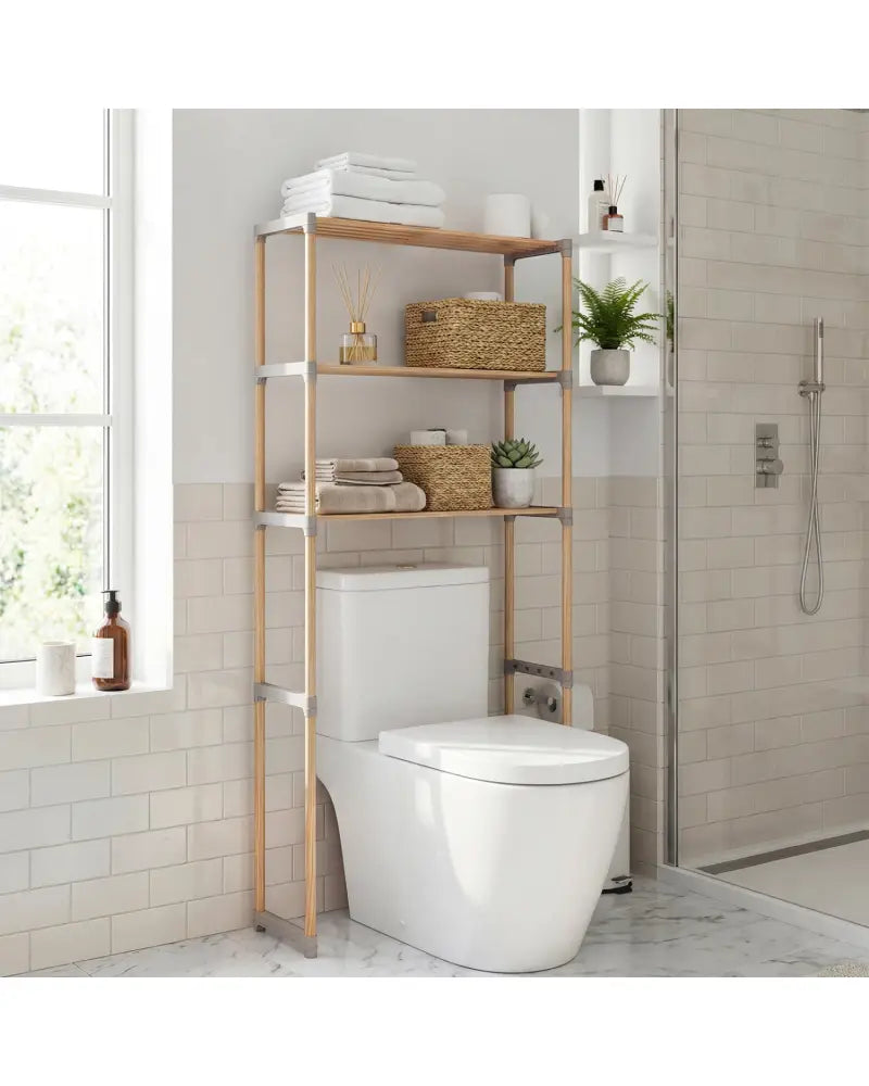 3-Tier Over The Toilet Storage Rack with Open Shelves-Gray - Gray - Over the Toilet Storage