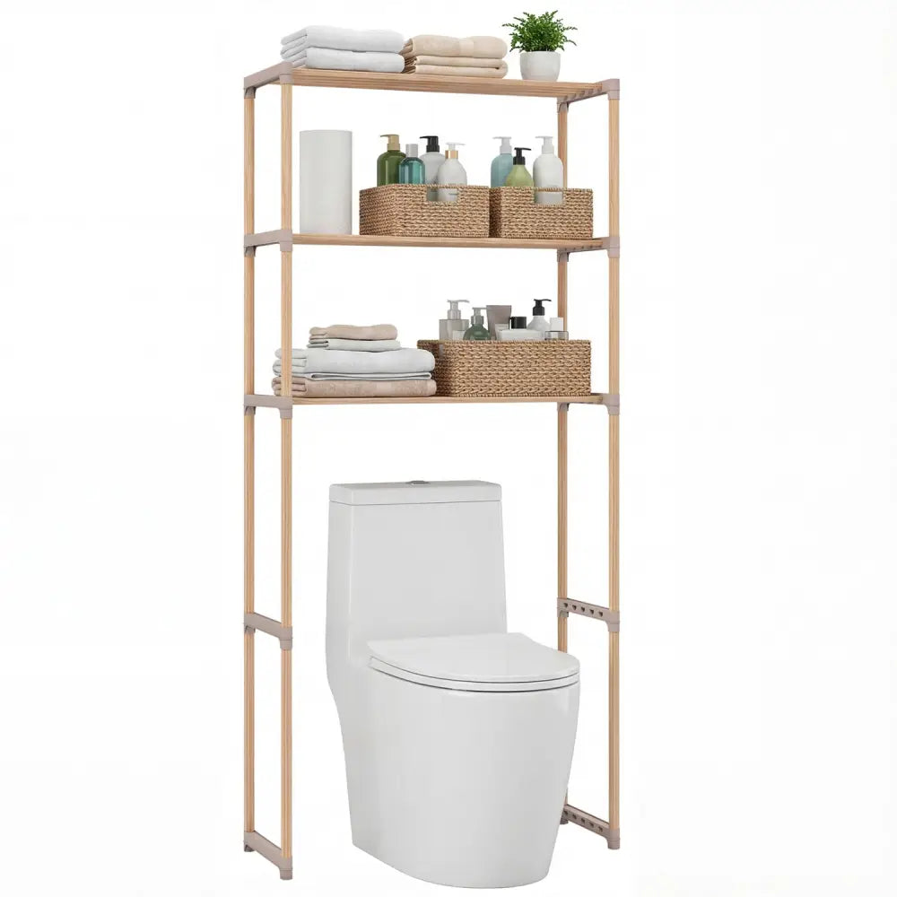 3-Tier Over The Toilet Storage Rack with Open Shelves-Gray - Gray - Over the Toilet Storage