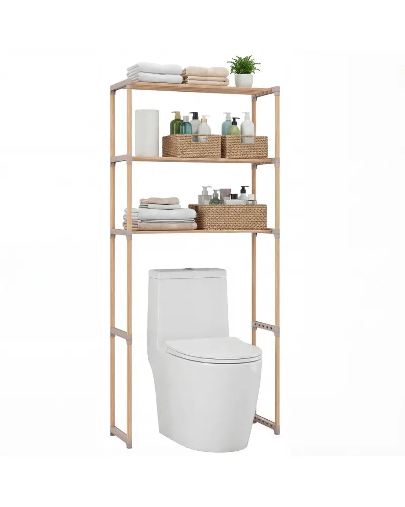3-Tier Over The Toilet Storage Rack with Open Shelves-Gray - Gray - Over the Toilet Storage