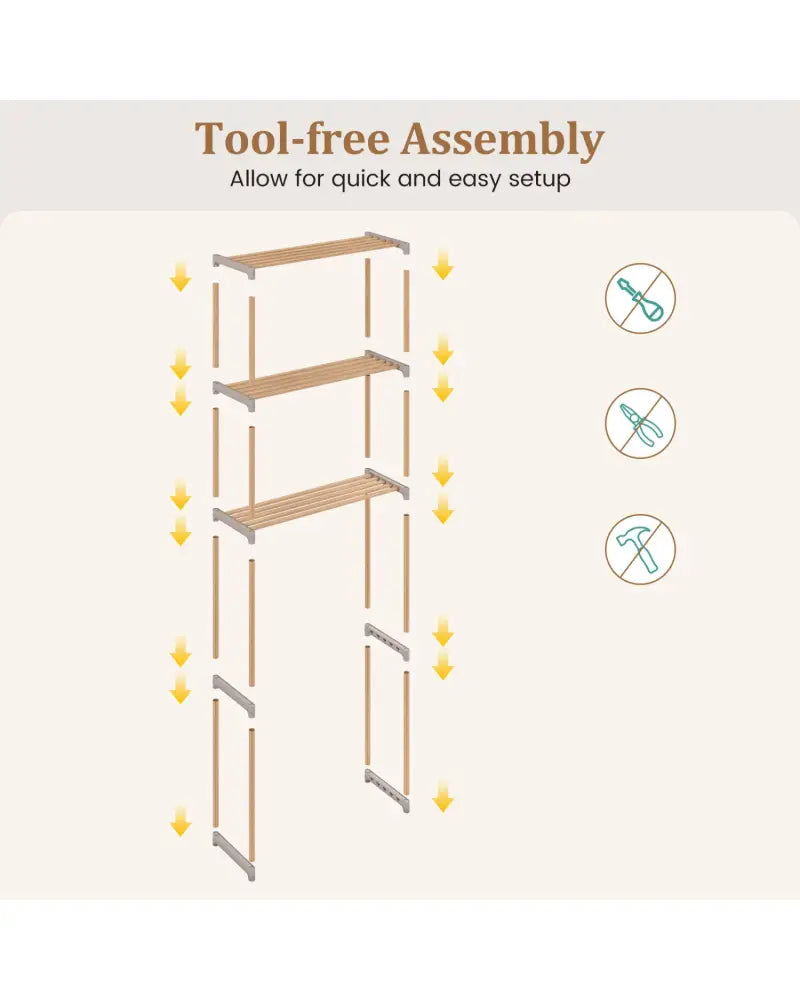 3-Tier Over The Toilet Storage Rack with Open Shelves-Gray - Gray - Over the Toilet Storage