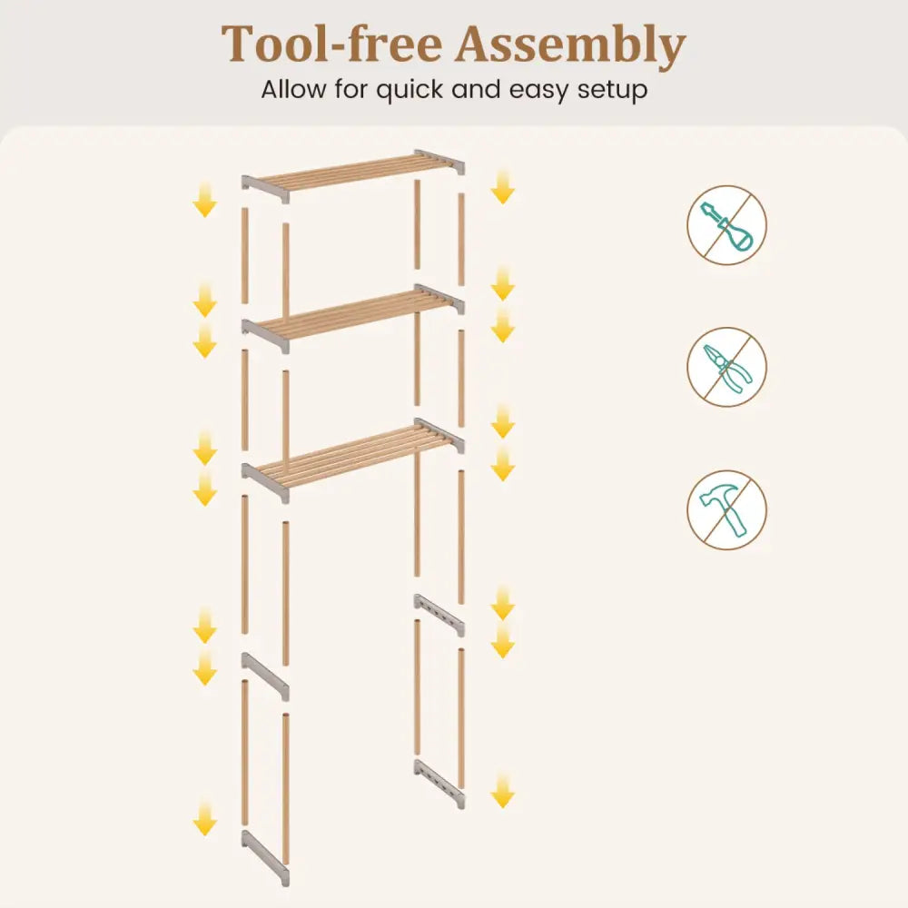 3-Tier Over The Toilet Storage Rack with Open Shelves-Gray - Gray - Over the Toilet Storage