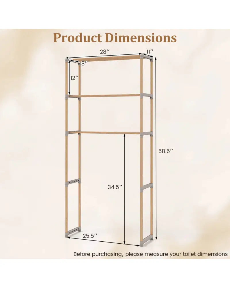 3-Tier Over The Toilet Storage Rack with Open Shelves-Gray - Gray - Over the Toilet Storage