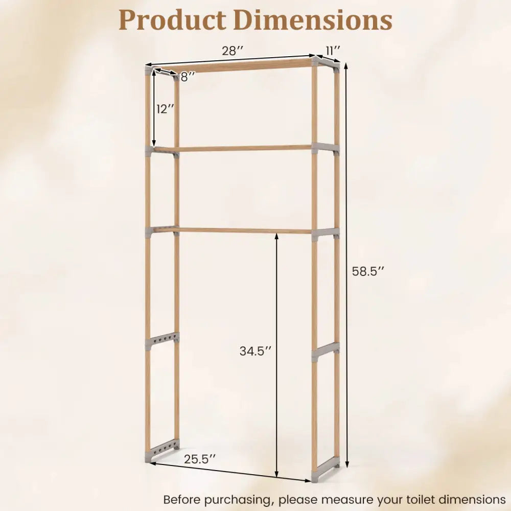 3-Tier Over The Toilet Storage Rack with Open Shelves-Gray - Gray - Over the Toilet Storage