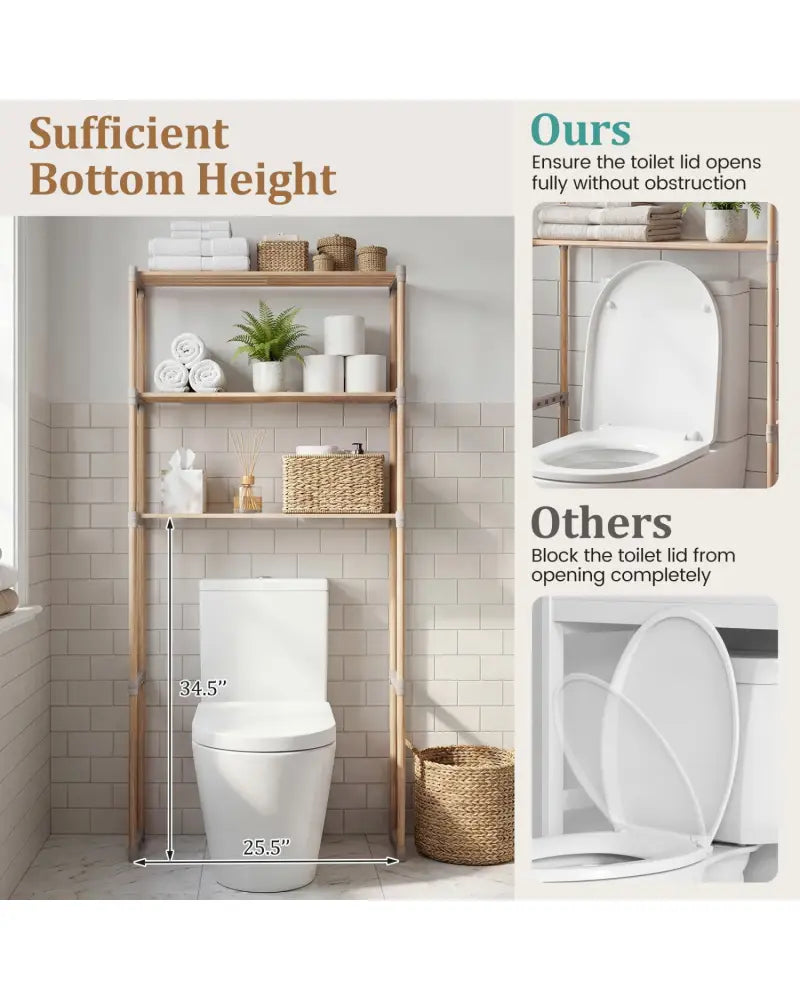 3-Tier Over The Toilet Storage Rack with Open Shelves-Gray - Gray - Over the Toilet Storage