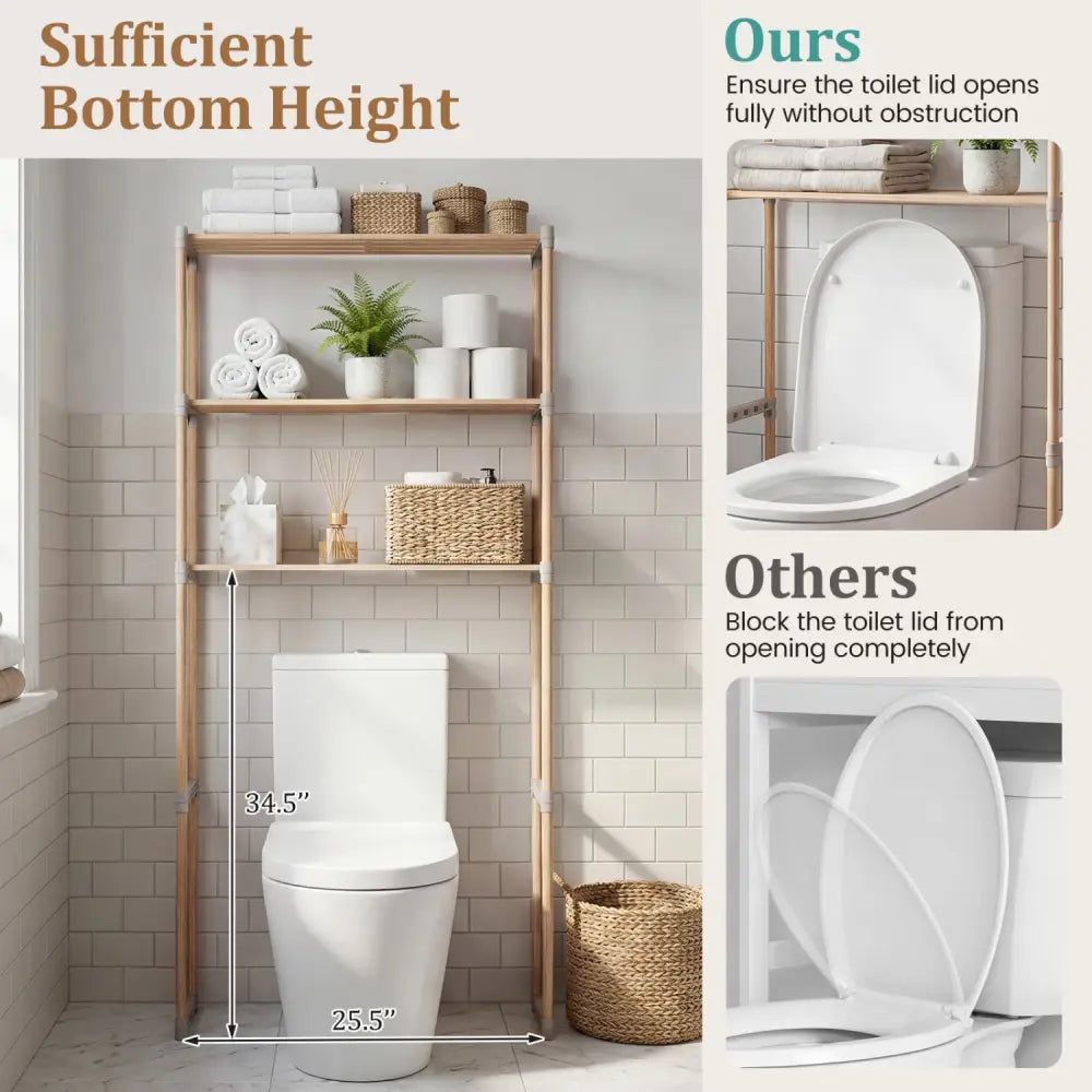 3-Tier Over The Toilet Storage Rack with Open Shelves-Gray - Gray - Over the Toilet Storage
