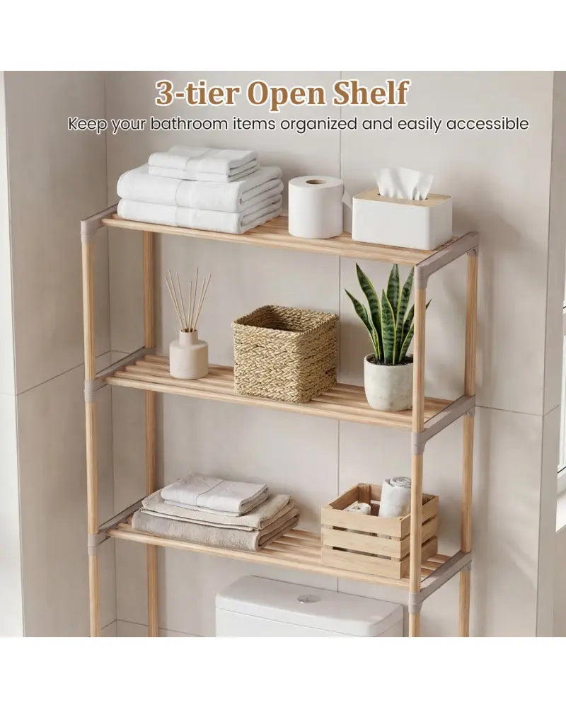 3-Tier Over The Toilet Storage Rack with Open Shelves-Gray - Gray - Over the Toilet Storage