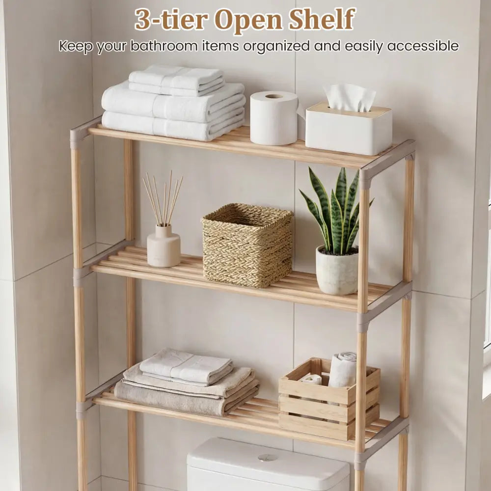 3-Tier Over The Toilet Storage Rack with Open Shelves-Gray - Gray - Over the Toilet Storage