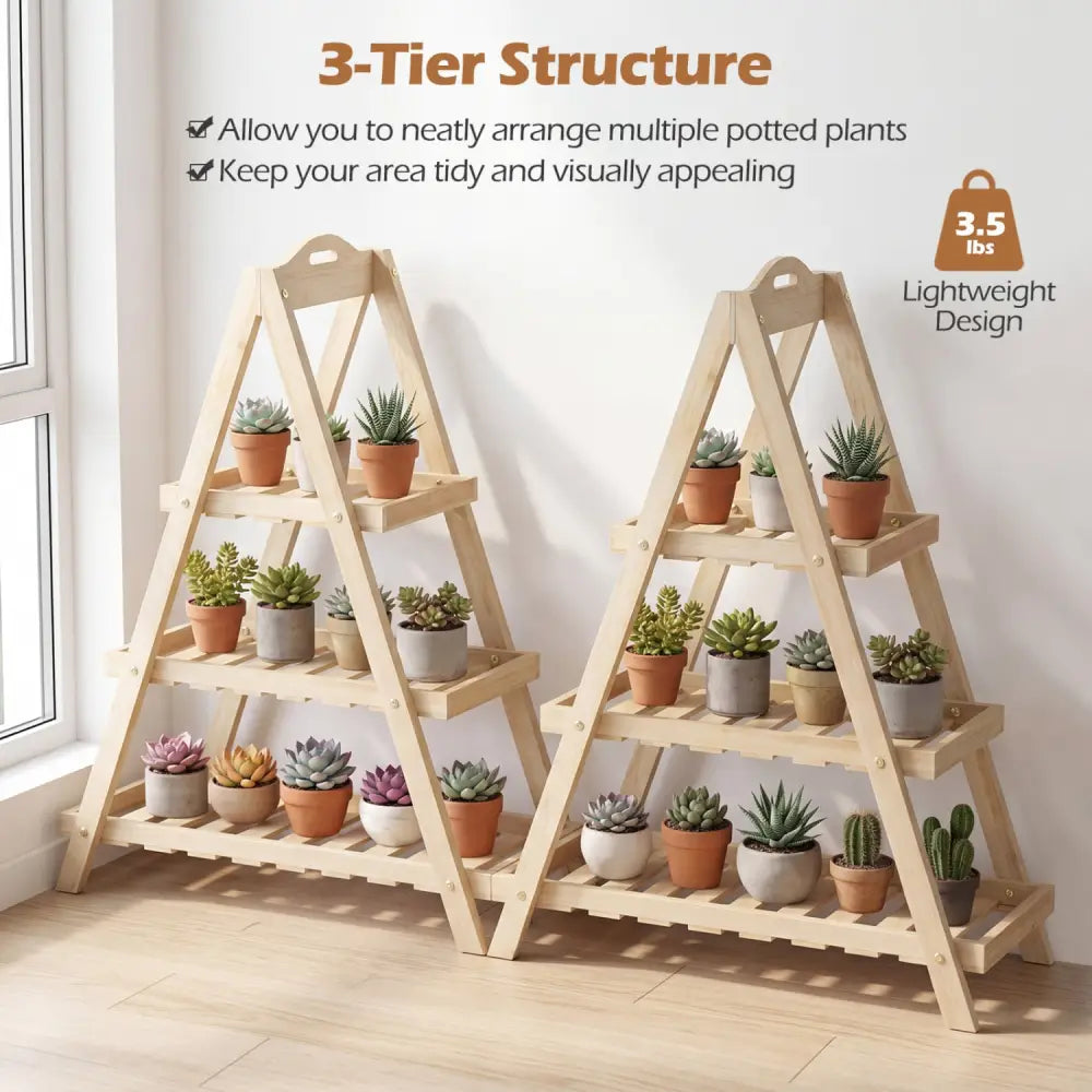 3-Tier Plant Stand Flower Pot Display Shelf-Natural - Natural - Plant Stands