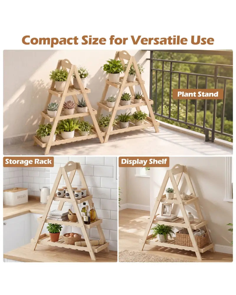 3-Tier Plant Stand Flower Pot Display Shelf-Natural - Natural - Plant Stands