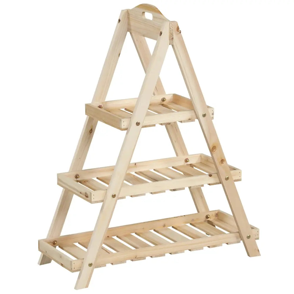 3-Tier Plant Stand Flower Pot Display Shelf-Natural - Natural - Plant Stands