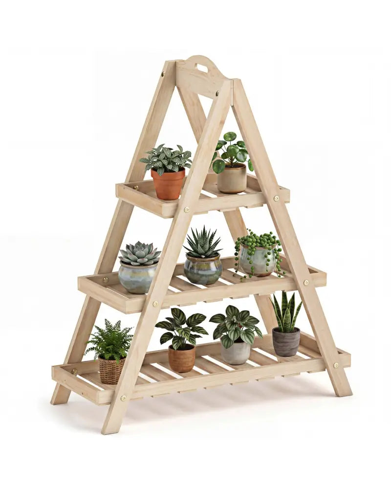 3-Tier Plant Stand Flower Pot Display Shelf-Natural - Natural - Plant Stands