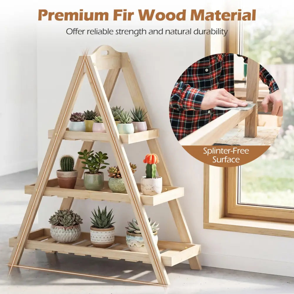 3-Tier Plant Stand Flower Pot Display Shelf-Natural - Natural - Plant Stands