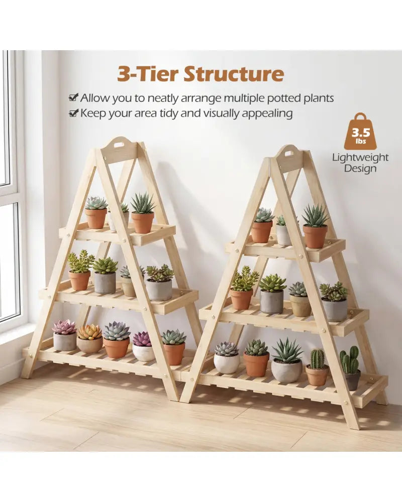 3-Tier Plant Stand Flower Pot Display Shelf-Natural - Natural - Plant Stands
