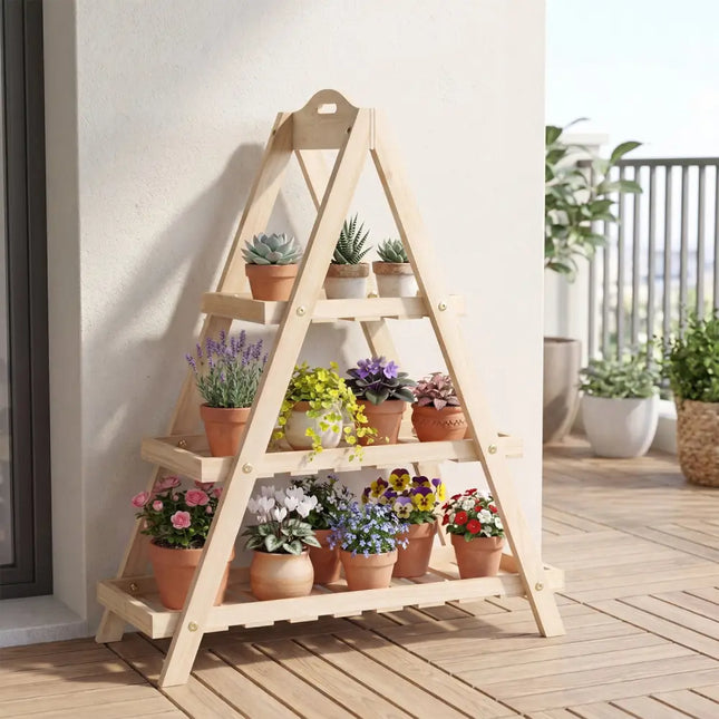 3-Tier Plant Stand Flower Pot Display Shelf-Natural - Natural - Plant Stands
