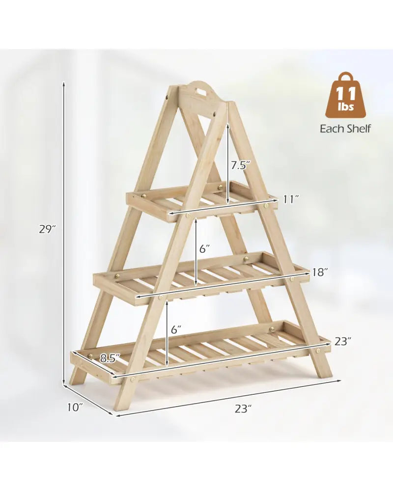 3-Tier Plant Stand Flower Pot Display Shelf-Natural - Natural - Plant Stands