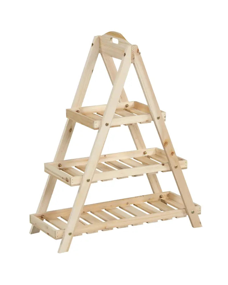 3-Tier Plant Stand Flower Pot Display Shelf-Natural - Natural - Plant Stands