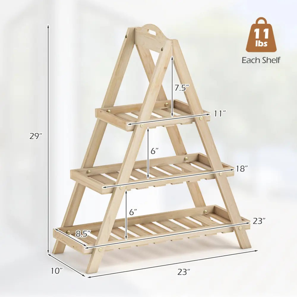 3-Tier Plant Stand Flower Pot Display Shelf-Natural - Natural - Plant Stands