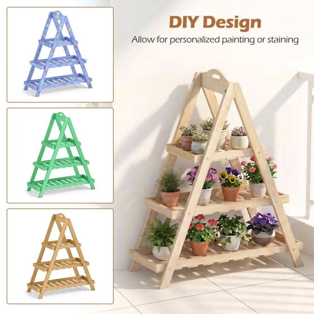 3-Tier Plant Stand Flower Pot Display Shelf-Natural - Natural - Plant Stands