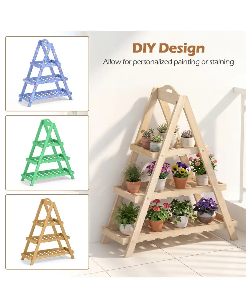 3-Tier Plant Stand Flower Pot Display Shelf-Natural - Natural - Plant Stands