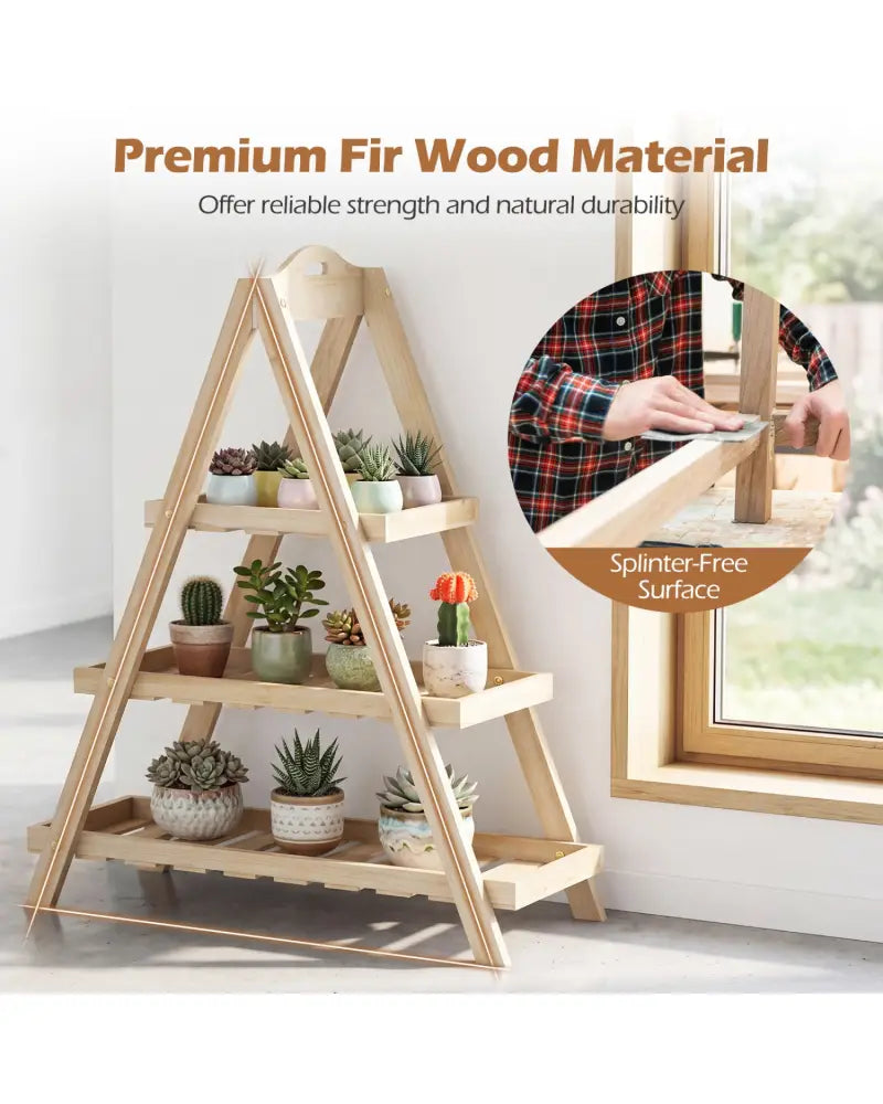 3-Tier Plant Stand Flower Pot Display Shelf-Natural - Natural - Plant Stands