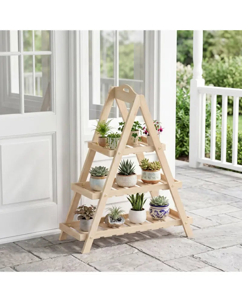 3-Tier Plant Stand Flower Pot Display Shelf-Natural - Natural - Plant Stands