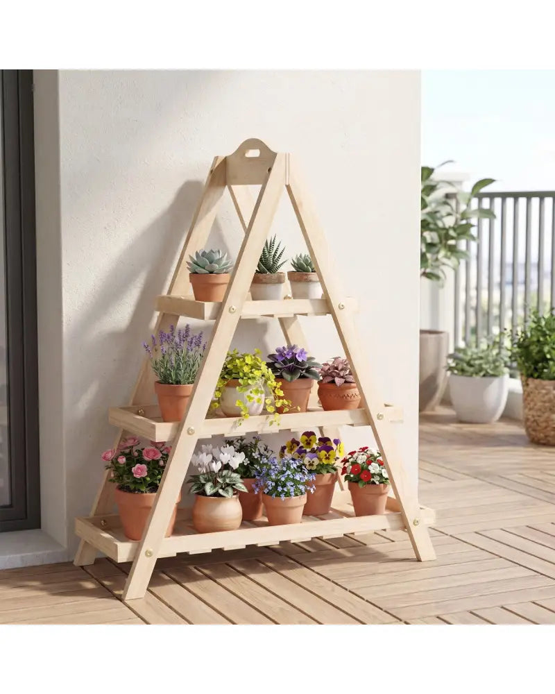 3-Tier Plant Stand Flower Pot Display Shelf-Natural - Natural - Plant Stands